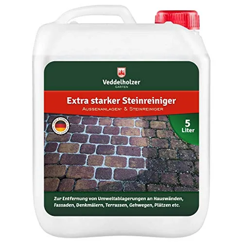 Veddelholzer Garten Außenanlagenreiniger 5L - Effektiver Steinreiniger - Steinreiniger für Natursteine, entfernt Grünbeläge und Unkraut ohne Glyphosat. Ideal für die Pflege von Wegen und Pflastersteinen mit Langzeitwirkung.