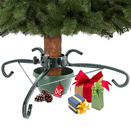 KADAX Weihnachtsbaumständer aus Stahl, Ständer für Baum, Stabiler Christbaumständer mit Wasserbehälter, Tannenbaumständer mit Knöpfen, Verschiedene Großen, grün (Breite: 57 cm)