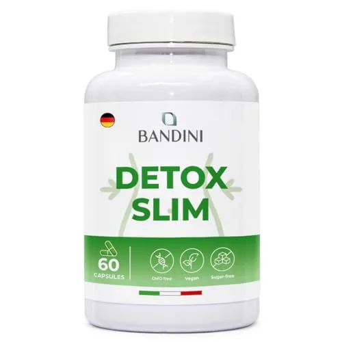 Bandini® DETOX SLIM 60 vegane Kapseln - Hochdosierte Nahrungsergänzung auf Pflanzenbasis für die tägliche Unterstützung der Verdauung. Einfach zu schlucken und gut verträglich, hergestellt unter geprüfter Qualität.