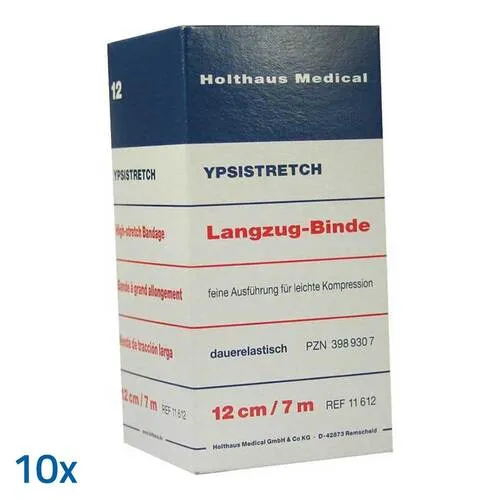 Langzugbinde fein Ypsistretch 12 cmx7 m - 10 Stück - Arzneimittel: Hochdehnende Langzugbinde für optimale Unterstützung und Komfort, rezeptfrei erhältlich.