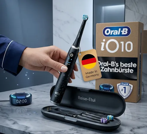 Oral-B iO Series 10 Plus Edition Elektrische Zahnbürste – Black mit Smart-Display - Elektrische Zahnbürste mit iO Sense Smart-Display für Echtzeit-Feedback zur Putztechnik und 7 Reinigungsmodi für individuelle Zahnpflege.