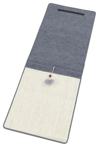 Maximex Kratzmatte für Katzen - Robuste Kratzunterlage für Couchlehnen, ideal zur Krallenpflege und Spielspaß mit Bällen und Glocke. Platzsparend und mit 3 Staufächern für Ordnung im Wohnbereich.