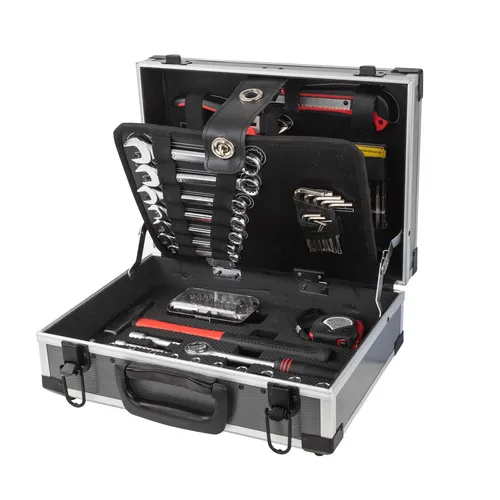 Alu Werkzeugkoffer 90 tlg. Werkzeugset - Handwerkzeug-Set mit 90 Teilen, inklusive Hammer, Schraubenzieher und Zange. Idealer Begleiter für Heimwerker und Profis, alles verstaut im robusten Alu Koffer.