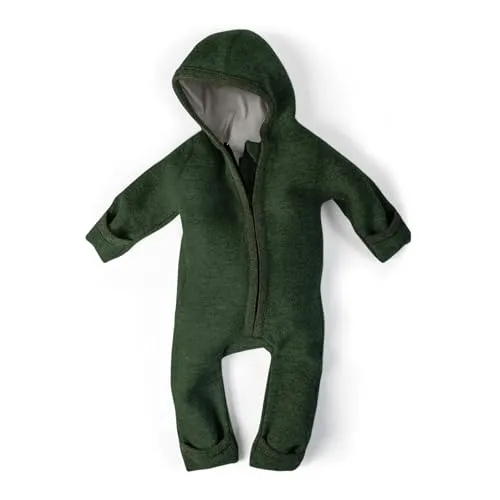 Ehrenkind® WALKOVERALL | Baby Wollwalk-Overalls aus Natur Schurwolle mit Reißverschluss | Walk Wolle Woll-Anzug für Kleinkind und Baby | Waldgrün Gr. 98/104