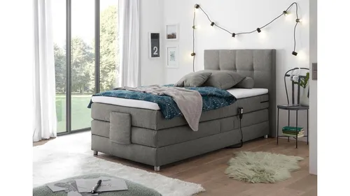 Boxspringbett Manolo 2 mit Motor und Topper 100x200 cm - Betten für Erwachsene, modernes Boxspringbett mit elektrischer Verstellung und 7-Zonen-TTFK für optimalen Schlafkomfort.