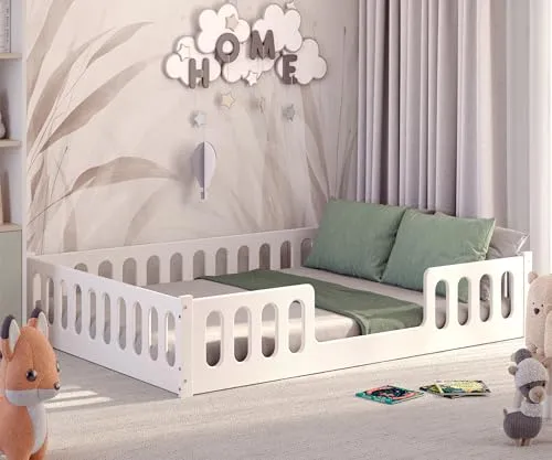 CADANI Monte 2in1 Bodenbett 140x200 cm - Ideal für kleine Abenteurer - Kleinkindbett mit abnehmbaren Rausfallschutz, bis 200 kg belastbar, fördert Kreativität und Selbstständigkeit nach Montessori-Prinzipien.