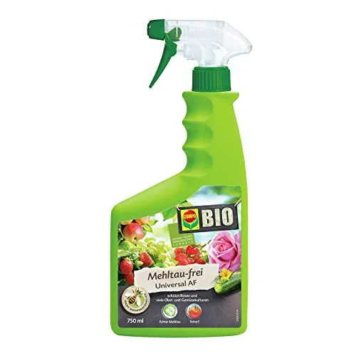 COMPO BIO Mehltau-frei Universal AF Spray 750 ml - Effektives Spray zum Schutz von Pflanzen vor echtem Mehltau und Schorf. Ideal für den Einsatz im Garten und Gewächshaus, einfach anzuwenden und bienenfreundlich.