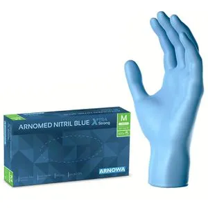 Arnomed Einmalhandschuhe Blue Xtra Strong, blau, 100 Stück, Nitril, chemikalienbeständig, lebensmittelecht, Größe L