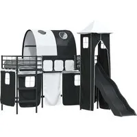 vidaXL Kinderloftbett Schwarz mit Rutsche und Vorhängen - Modernes Hochbett aus robustem Metall, ideal zum Spielen und Entspannen. Mit Rutsche, Turm und Vorhängen verwandelt es das Kinderzimmer in einen kreativen Spielraum.