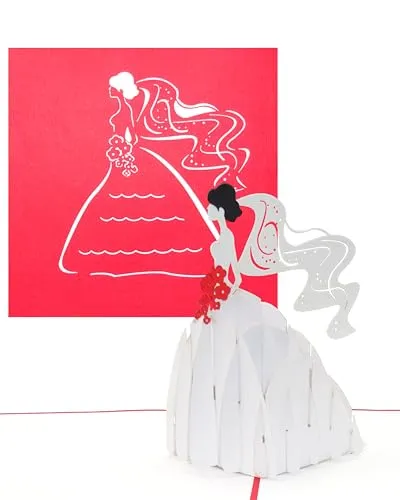 Hochzeitskarte „Braut & Brautstrauß“ – 3D Pop Up Karte zur Hochzeit, Einladungskarte zum Junggesellinnen Abschied