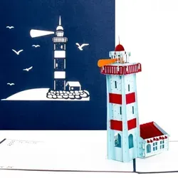 Pop Up Karte "Leuchtturm" 3D Geburtstagskarte, Reisegutschein, Einladung Urlaub
