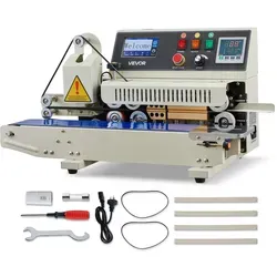 VEVOR Kontinuierliche Versiegelungsmaschine mit Tintendruck - Hochwertige Versiegelungsmaschine für Plastiktüten mit einstellbarer Temperatur und Geschwindigkeit. Ideal für präzises Verpacken in verschiedenen Anwendungen, robust und sicher im Betrieb.