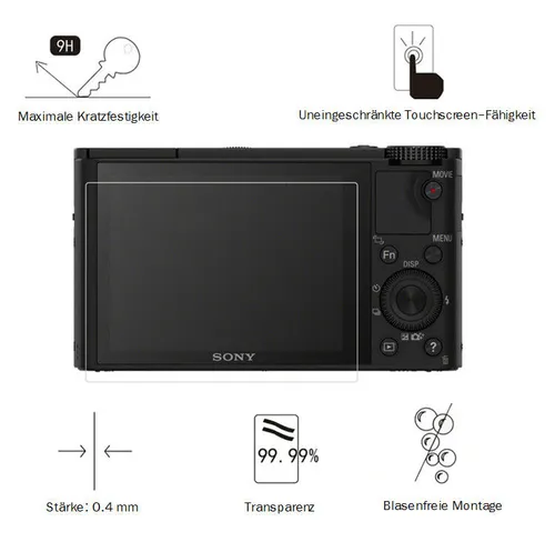 Sony RX100 I / II / III 0,4 mm Adhäsion Displayschutzglas Schutzfolie LC7664