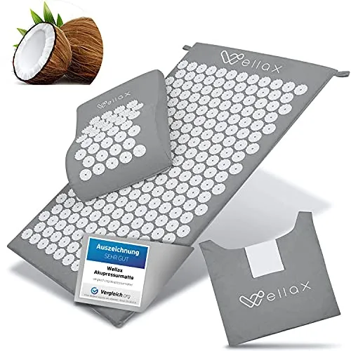 Wellax Das Original - Akupressurmatte mit Kissen, 100% Kokosfaserfüllung für effektive Verspannungslösung und bessere Durchblutung, inkl. Tragetasche und Geld-zurück-Garantie