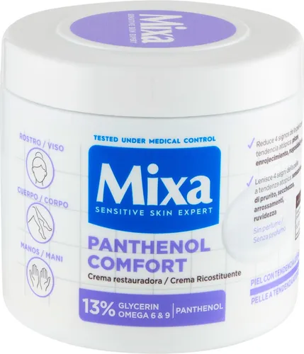 Mixa Panthenol Comfort Wiederherstellungscreme, 400 ml - Bodycremes, zieht schnell ein und spendet intensive Feuchtigkeit für trockene Haut.
