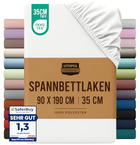Utopia Bedding - Spannbettlaken 90x190cm - Weiß - Gebürstete Mikrofaser Spannbetttuch - 35 cm Tiefe Tasche