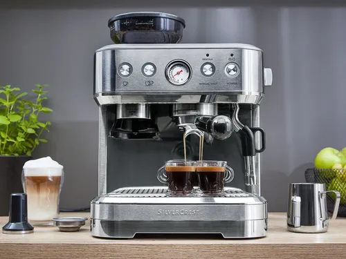 SILVERCREST® KITCHEN TOOLS Profi-Siebträgermaschine SSMP 1770 A2 - Siebträgermaschine mit integriertem Mahlwerk für Barista-Qualität, leistungsstarke 15-bar-Pumpe und edles Edelstahl-Design, ideal für Kaffeeliebhaber.