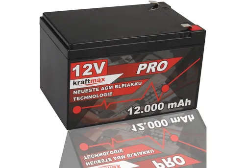Kraftmax Industrial Pro Bleiakku 12V 12Ah - Hochleistungs-AGM-Bleiakku der neuesten Generation, ideal für professionelle Anwendungen in Industrie und Medizin. Extrem belastbar, wartungsfrei und schnellladefähig mit langer Lebensdauer.