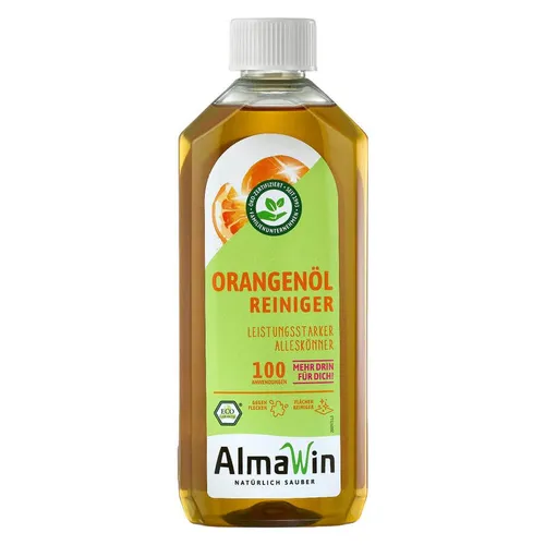 Almawin Orangenöl Reiniger 500ml – Allzweckreiniger mit intensivem Orangenduft - Vielseitiger Allzweckreiniger für wasserfeste Oberflächen und Textilien. Entfernt hartnäckige Flecken wie Klebereste und Wachs. Mit natürlichen Wirkstoffen und frischem Orangenduft – ideal für die gründliche Reinigung im Haushalt!