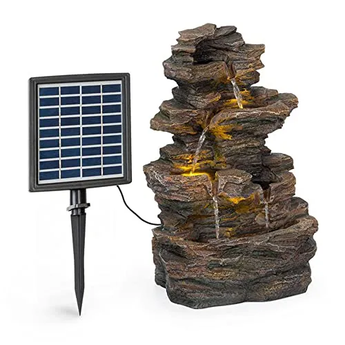 Blumfeldt Messina Kaskadenbrunnen - Solarbrunnen für den Garten - Solarbetriebener Gartenbrunnen mit LED-Beleuchtung und LoopFlow Concept, ideal für entspannende Gartenatmosphäre ohne Stromkosten.