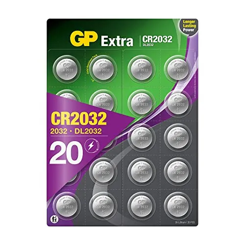 GP Extra Lithium Knopfzellen CR2032 3V | 20 Stück Batterien CR 2032 | 2032 Knopfzelle 3 Volt ideal als Airtag Batterie, für LED-Beleuchtung, Autoschlüssel etc.