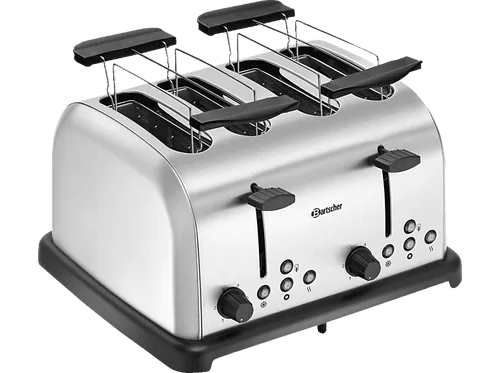 Bartscher Toaster TBRB40 - Edelstahl 100374 - Toaster für vielseitige Anwendungen: Auftauen, Aufwärmen und Toasten von Bageln, Brötchen und Toast. Mit 4 Schlitzen und 6 Bräunungsstufen für perfekten Genuss. Leichte Reinigung durch herausnehmbare Krümelschubladen.