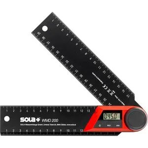 Sola WMD - Digitaler Winkelmesser 200 mm - Messwerkzeuge mit kontrastreichem LCD-Display für exakte digitale Winkelmessungen und HOLD-Funktion zur Speicherung von Werten. Ideal für präzise Messungen in Handwerk und Bau.