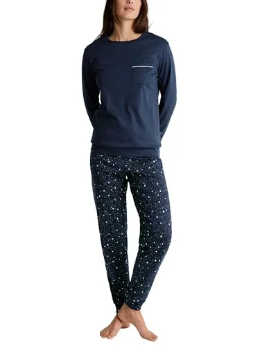 CALIDA Sweet Dreams Bündchen-Pyjama Damen - Schlafanzüge für Damen, aus 100% Baumwolle für hohen Tragekomfort und natürliche Temperaturregulierung, ideal für erholsame Nächte.