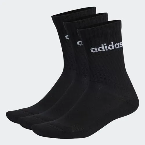 adidas Unisex Linear Crew Cushioned Socks 3 Pairs, Black / White, 40-42