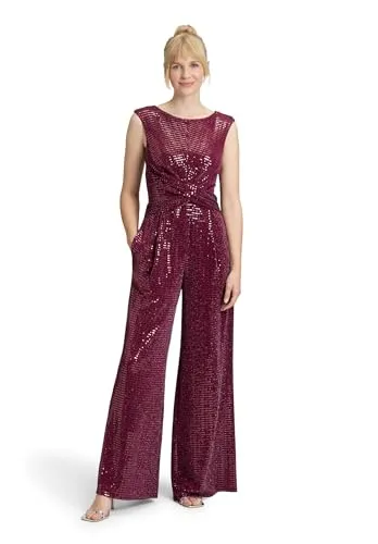 Vera Mont Relaxed Fit Jumpsuit mit Paillettenbesatz - Größe 46 - Eleganter Jumpsuit in Bordeaux mit Paillettenbesatz und elastischem Material-Mix, ideal für vielseitige Anlässe und sorgt für Bewegungsfreiheit.