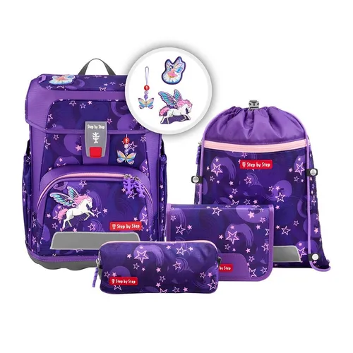 Step by Step Ranzen-Set CLOUD, 5-teilig - Ergonomischer Schulranzen mit nur 990g Gewicht, ideal für zierliche Kinder. Größenverstellbar durch EASY GROW System und ausgestattet mit zauberhaften MAGIC MAGS für individuelle Gestaltung.