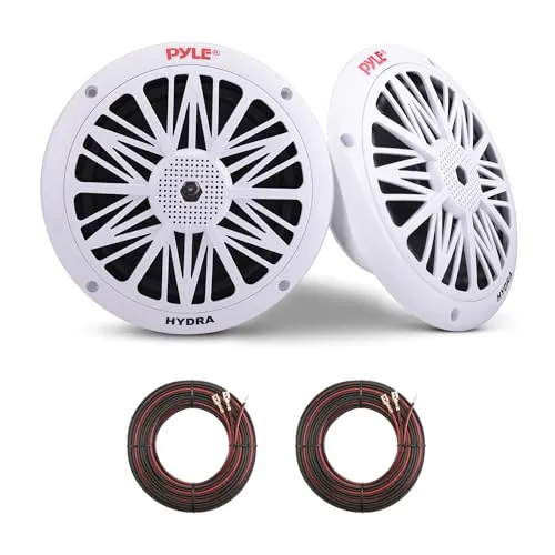 Pyle PLMR62 200 W Marine Lautsprecher, Weiß - Car-HiFi-Lautsprecher mit 200 W Spitzenleistung, ideal für Boote und Außenbereiche. Vollständig wasserdicht und robust, bietet klaren Stereo-Sound für anspruchsvolle Bedingungen.