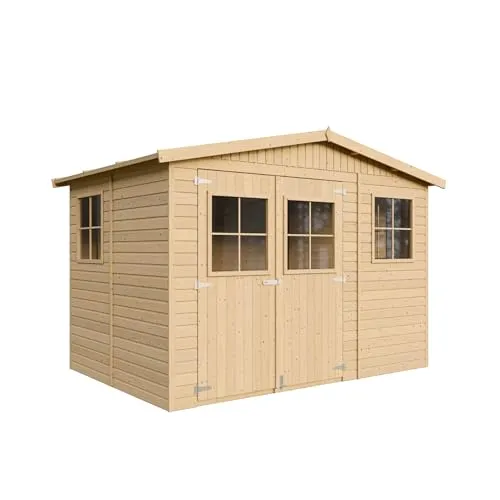 TIMBELA M334 Gartenhaus Holz - Geräumiger Geräteschuppen mit Fenstern - Gerätehäuser, großzügiger Lagerraum mit 6 m² für Werkzeuge und Fahrräder, wetterfest dank strapazierfähigem Dachfilz und abschließbar für zusätzliche Sicherheit.