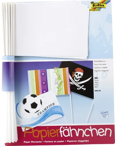 folia Papierfähnchen DIN A5 Stablänge 400 mm weiß rechteckig 20 Stück