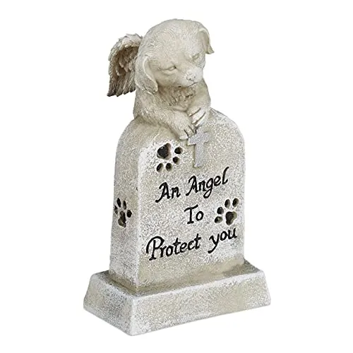 Relaxdays Grabschmuck Hund, wetterfest, Tier Gedenkstein, mit Kreuz, Hundeengel, Spruch: An Angel to Protect You, Creme