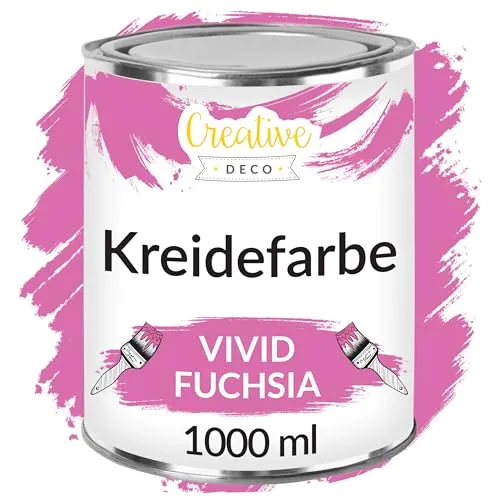 Creative Deco Fuchsia Kreidefarbe für Möbel 1000ml | Möbellack Möbelfarbe ohne Schleifen | Für Landhaus Vintage-Stil Decoupage Möbel-Renovierung Matt Abwaschbar Wisch-Effekt Gradient-Effekt möglich