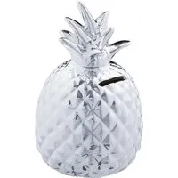 Relaxdays Spardose Ananas Keramik Silber Abschließbar 16 cm x 9 cm 300 g