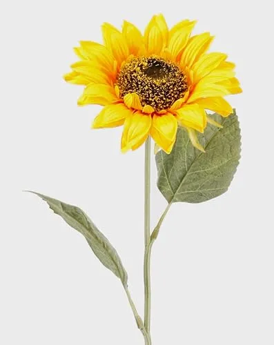 artplants.de Künstliche Sonnenblume, gelb - orange, Ø 13cm, 63cm - Deko Blumen - gelbe Kunstblume
