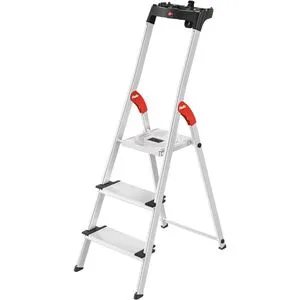 Hailo Haushaltsleiter L80 ComfortLine - 3 Stufen, Aluminium, leicht und sicher bis 150 kg belastbar, Made in Germany