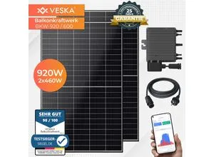 VESKA® 920W/600W Balkonkraftwerk - Steckerfertige Solaranlage mit WIFI - Solaranlagen - Das VESKA® Balkonkraftwerk lässt sich in Minuten anschließen und ist ideal für Balkon, Dach oder Garten. Genießen Sie nachhaltige Energie mit smarter Steuerung.