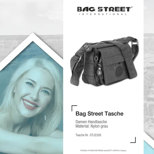 BAG STREET Handtasche Damen Handtasche Abendtasche (Handtasche), Damen, Jugend Tasche aus Crinkle Nylon in grau, ca. 17cm Breite