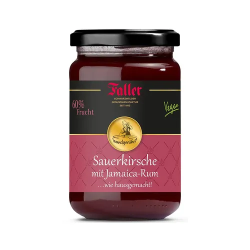 Faller Sauerkirsch-Konfitüre aus dem Schwarzwald mit Jamaica-Rum mit 60% Frucht