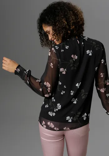 Schlupfbluse ANISTON SELECTED für Damen, Gr. 40, Schwarz - Feminin und lässig geschnittene Bluse aus leicht transparentem Chiffon mit Smokbündchen. Ein Bestseller für stilvolle Auftritte, perfekt für jeden Anlass.
