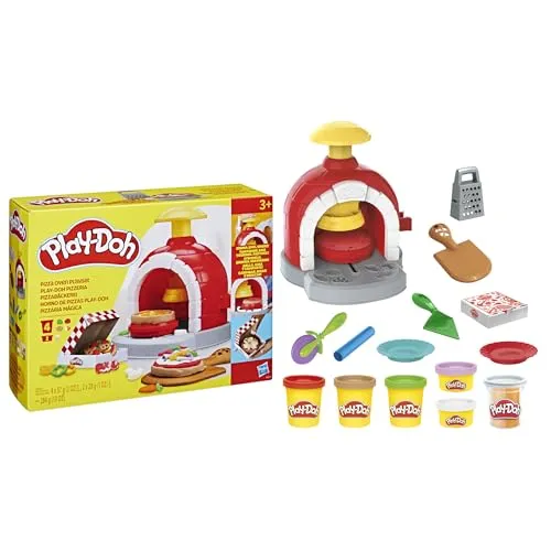 Play-Doh Kitchen Creations Pizzabäckerei, 4 x 57g Dosen und 2 x 28g Dosen Knetmasse, Bastel-Set mit Küche und Werkzeuge zum Backen und kreativen Spielen, für Kinder ab 3 Jahren