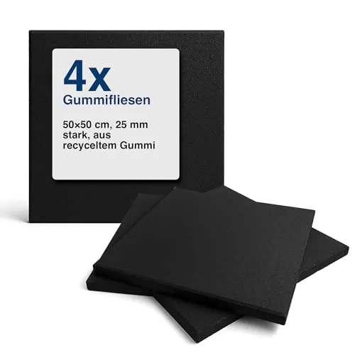 Vivol Gummifliesen Schwarz 25mm - 1m² (4 Gummi Fliesen à 50 x 50 cm) - TÜV-zertifizierte Gummifliesen für sicheren Fallschutz im Außenbereich. Ideal für Spielplätze und als strapazierfähiger Bodenbelag unter Waschmaschinen. Einfache Verlegung und hohe Langlebigkeit garantieren zuverlässigen Schutz.