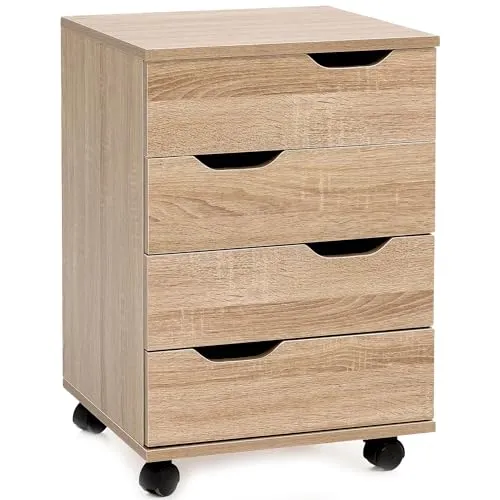 FINEBUY Rollcontainer SuVa16415_1 - Praktischer Bürocontainer mit 4 Schubladen, ideal für Zuhause oder im Büro. Mit Rollen für einfache Mobilität und ansprechendem Design in Sonoma-Eiche.