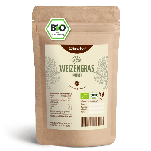 Weizengraspulver BIO (1kg) vom Achterhof - Pflanzliches Ergänzungsmittel Weizengras, 100% naturrein aus deutschem Anbau in Rohkostqualität, ideal für grüne Smoothies und laborgeprüft.