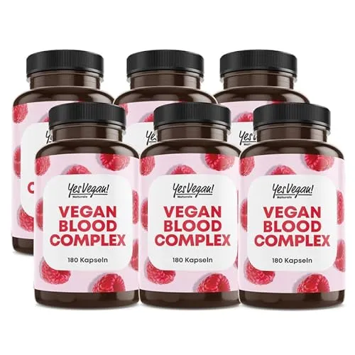 Eisen Komplex mit Vitamin C, B2, B12, Folsäure, Vitamin A und Superfoods (6 Dosen (6x 180 Kapseln))