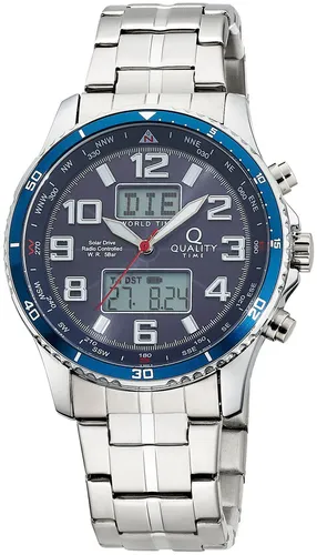 QUALITY TIME Funk-Multifunktionsuhr QGA-11626-32M, Armbanduhr, Solar, Herrenuhr, Edelstahlarmband, analog, digital silberfarben