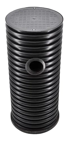 Drainageschacht DN425 mit Boden und 2xDN110 Anschlüssen - Robuster Kontrollschacht für Abflüsse, ideal für Schmutz- und Regenwasser. Mit einer Höhe von 1 m und temperaturbeständig bis 50°C, bietet er zuverlässige Leistung und einfache Installation.